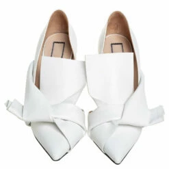 N21 White Leather Abstract Bow Pointed Toe Pumps Size 39 Women -N21shop luxury women n21 used shoes p410744 005