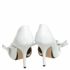 N21 White Leather Abstract Bow Pointed Toe Pumps Size 39 Women -N21shop luxury women n21 used shoes p410744 007