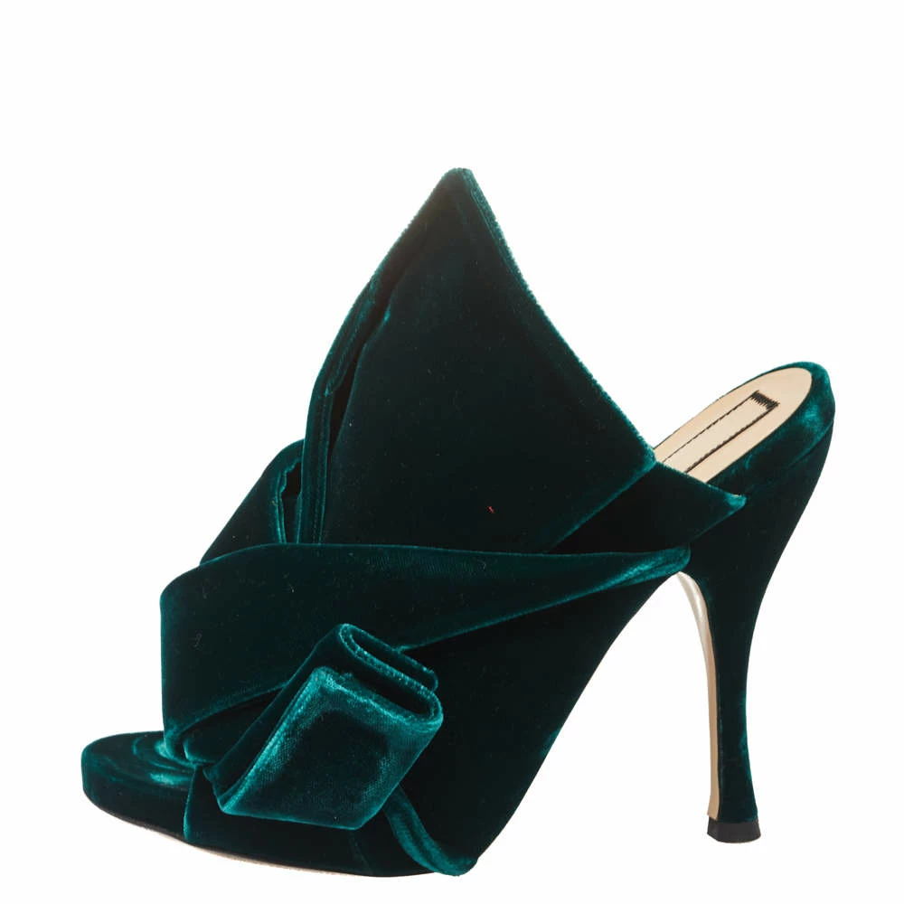 N21 Dark Green Velvet Knot Mules Size 38 Women Sandals N21 Dark Green Velvet Knot Mules Size 38 Women Sandals -N21shop luxury women n21 used shoes p415342 006