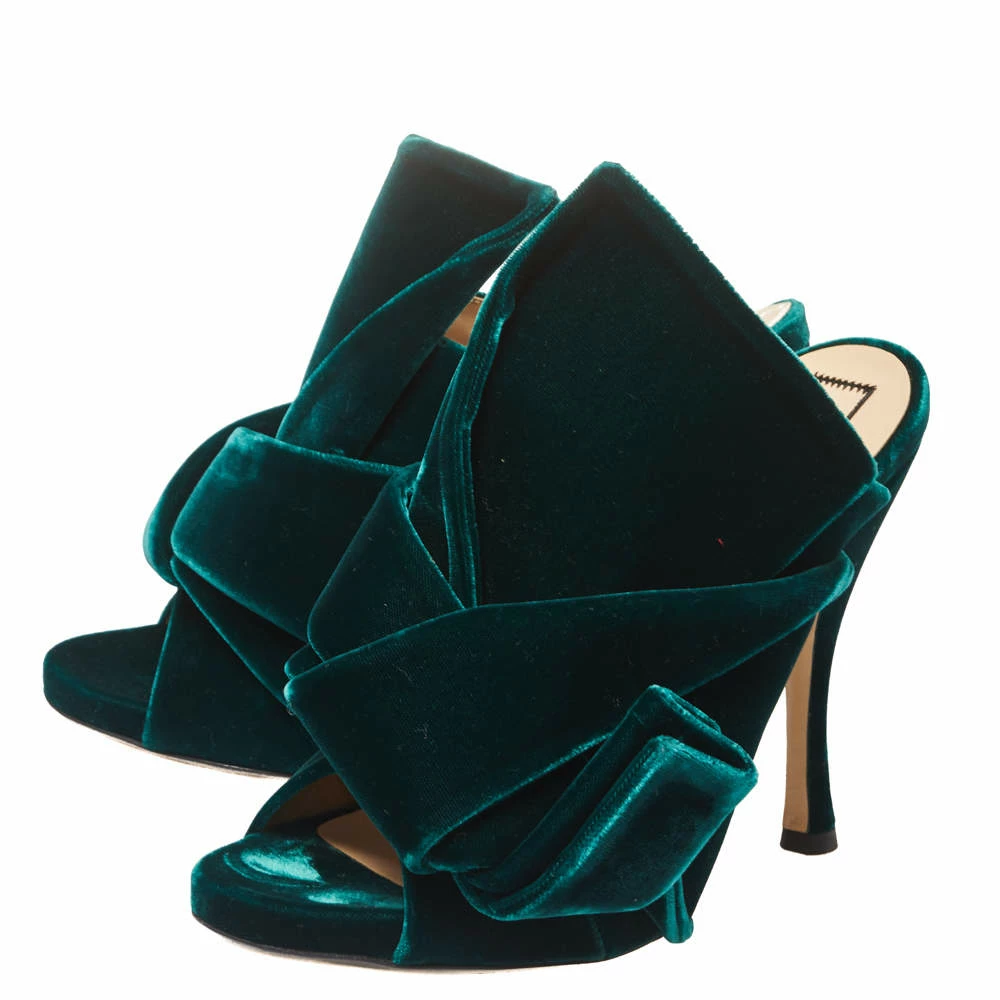 N21 Dark Green Velvet Knot Mules Size 38 Women Sandals N21 Dark Green Velvet Knot Mules Size 38 Women Sandals -N21shop luxury women n21 used shoes p415342 008