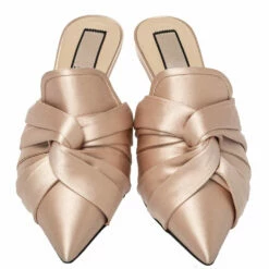 N21 Nº21 Beige Satin Knot Pointed Toe Kitten Heel Mules Size 38 Women Sandals -N21shop luxury women n21 used shoes p429804 003