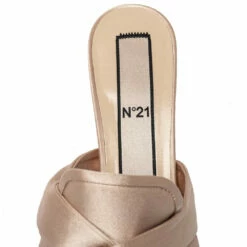 N21 Nº21 Beige Satin Knot Pointed Toe Kitten Heel Mules Size 38 Women Sandals -N21shop luxury women n21 used shoes p429804 007