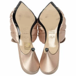 N21 Nº21 Beige Satin Knot Pointed Toe Kitten Heel Mules Size 38 Women Sandals -N21shop luxury women n21 used shoes p429804 008