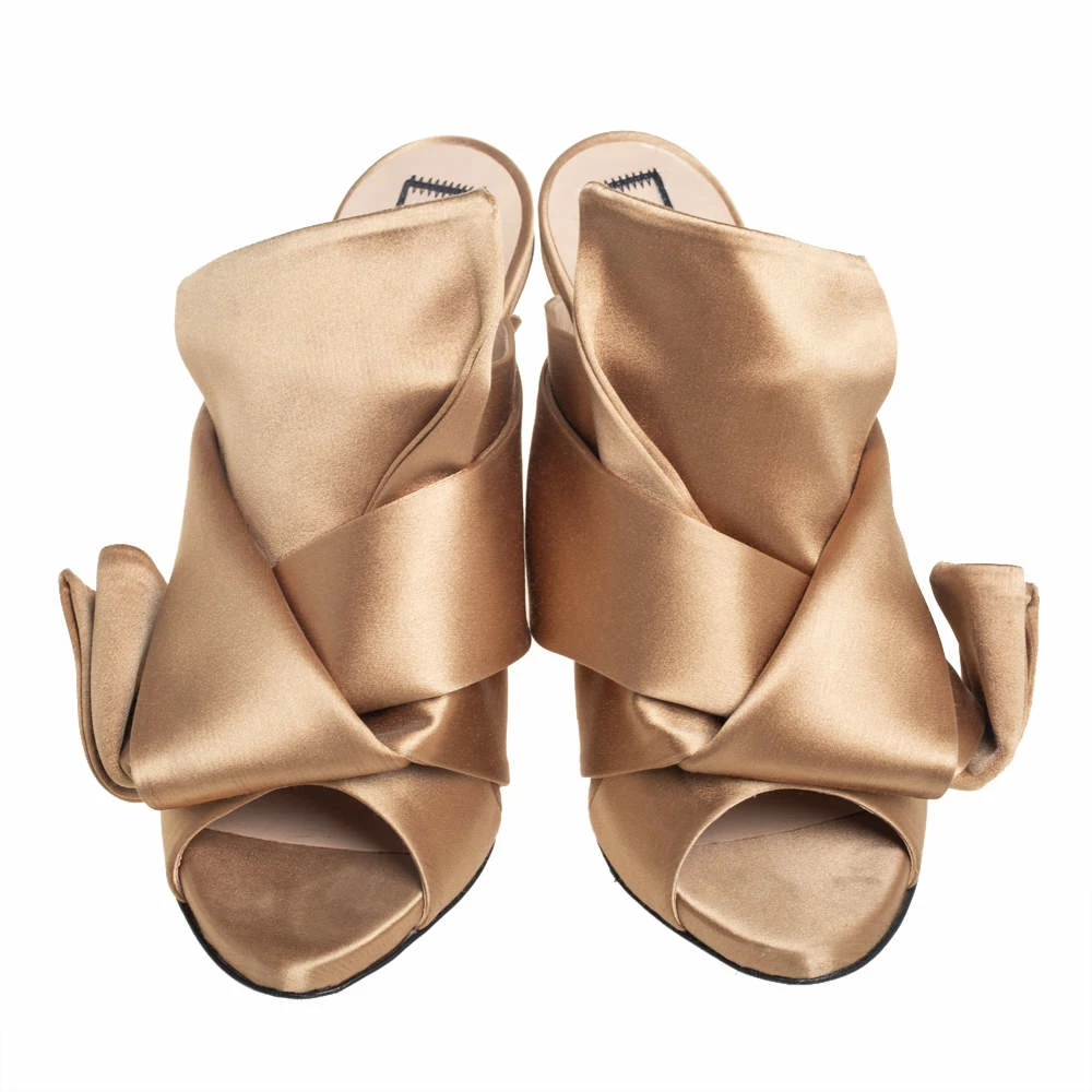 N21 Brown Satin Raso Knot Peep Toe Mules Size 37 Women Sandals N21 Brown Satin Raso Knot Peep Toe Mules Size 37 Women Sandals -N21shop luxury women n21 used shoes p431647 003