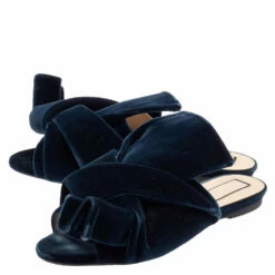 N21 Dark Blue Velvet Knot Flat Mules Size 38 Women Sandals 5 N21 Dark Blue Velvet Knot Flat Mules Size 38 Women Sandals -N21shop luxury women n21 used shoes p437573 001