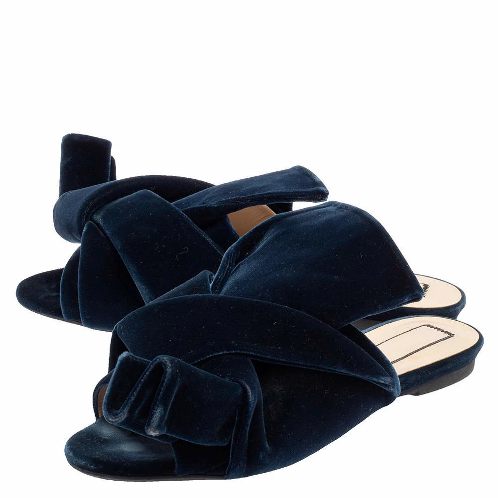 N21 Dark Blue Velvet Knot Flat Mules Size 38 Women Sandals N21 Dark Blue Velvet Knot Flat Mules Size 38 Women Sandals -N21shop luxury women n21 used shoes p437573 001