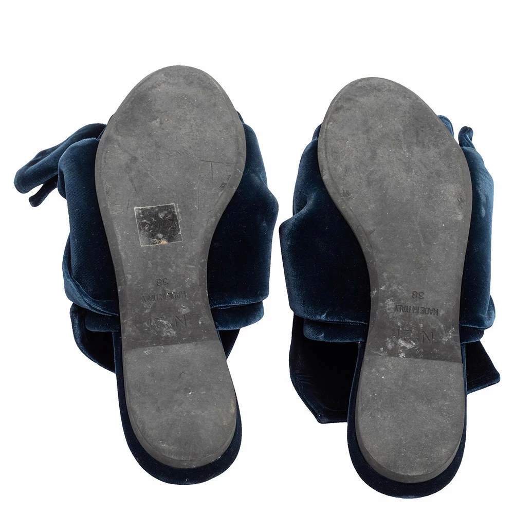 N21 Dark Blue Velvet Knot Flat Mules Size 38 Women Sandals N21 Dark Blue Velvet Knot Flat Mules Size 38 Women Sandals -N21shop luxury women n21 used shoes p437573 006
