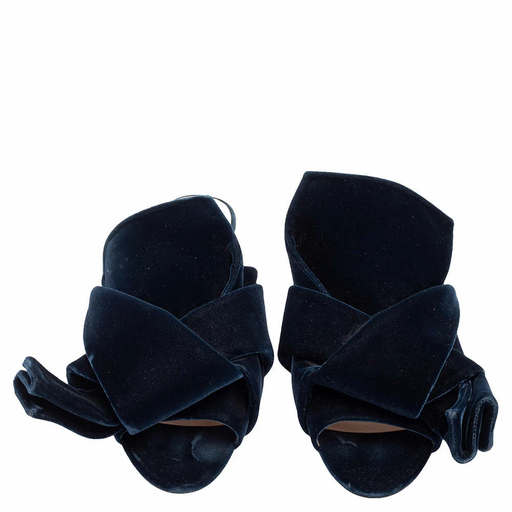 N21 Dark Blue Velvet Knot Flat Mules Size 38 Women Sandals N21 Dark Blue Velvet Knot Flat Mules Size 38 Women Sandals -N21shop luxury women n21 used shoes p437573 007