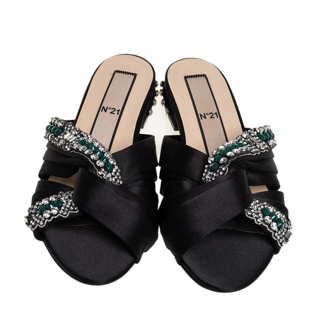 N21 Nº21 Black Satin Crystal Embellished Knotted Flat Slides Size 37 Women Flats N21 Nº21 Black Satin Crystal Embellished Knotted Flat Slides Size 37 Women Flats -N21shop luxury women n21 used shoes p452433 002