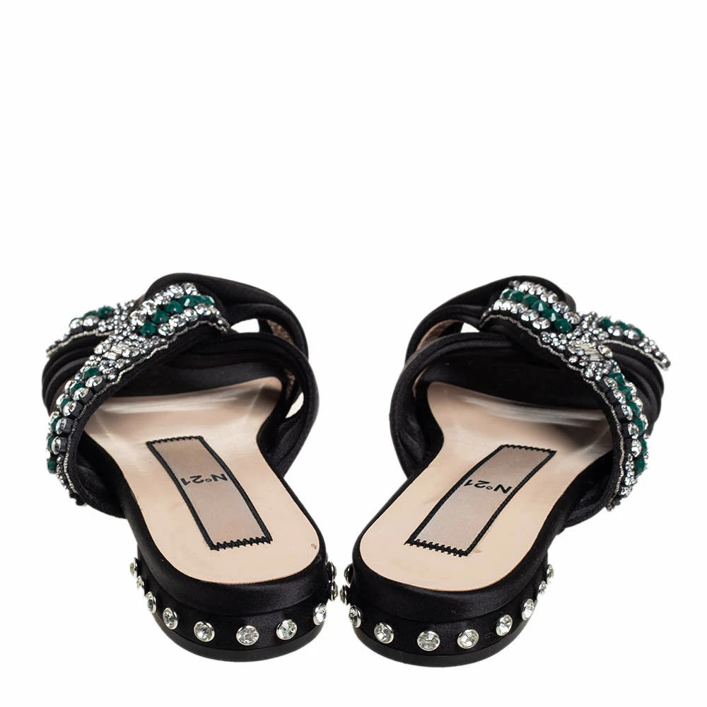 N21 Nº21 Black Satin Crystal Embellished Knotted Flat Slides Size 37 Women Flats N21 Nº21 Black Satin Crystal Embellished Knotted Flat Slides Size 37 Women Flats -N21shop luxury women n21 used shoes p452433 003
