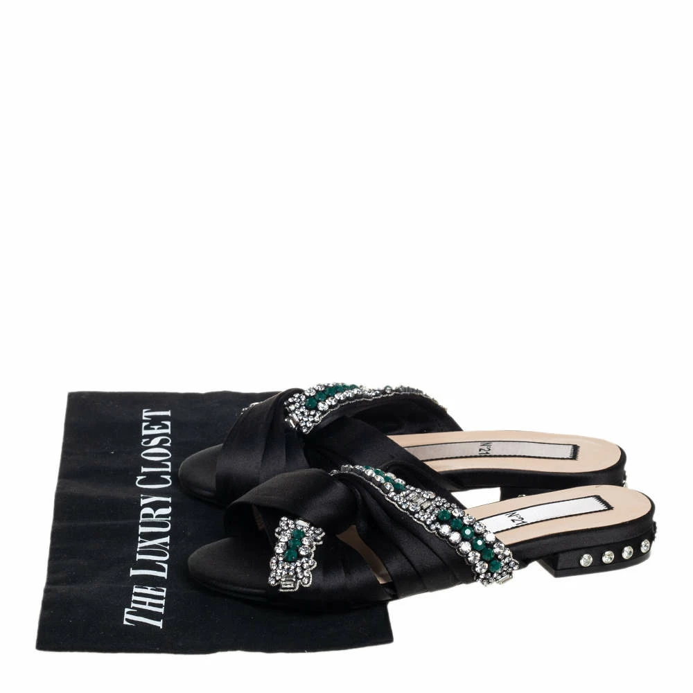 N21 Nº21 Black Satin Crystal Embellished Knotted Flat Slides Size 37 Women Flats N21 Nº21 Black Satin Crystal Embellished Knotted Flat Slides Size 37 Women Flats -N21shop luxury women n21 used shoes p452433 005