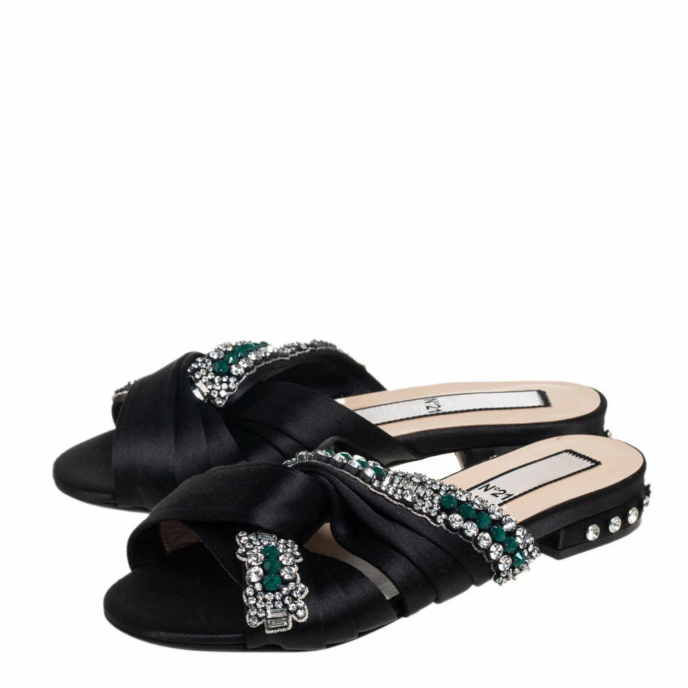 N21 Nº21 Black Satin Crystal Embellished Knotted Flat Slides Size 37 Women Flats N21 Nº21 Black Satin Crystal Embellished Knotted Flat Slides Size 37 Women Flats -N21shop luxury women n21 used shoes p452433 006