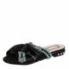 N21 Nº21 Black Satin Crystal Embellished Knotted Flat Slides Size 37 Women Flats -N21shop luxury women n21 used shoes p452433 007