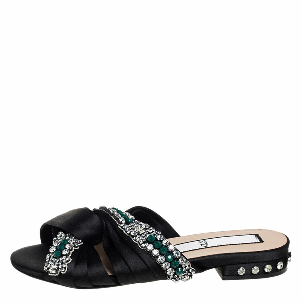 N21 Nº21 Black Satin Crystal Embellished Knotted Flat Slides Size 37 Women Flats N21 Nº21 Black Satin Crystal Embellished Knotted Flat Slides Size 37 Women Flats -N21shop luxury women n21 used shoes p452433 008
