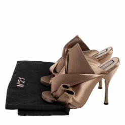 N21 Nº21 Brown Satin Raso Knot Peep Toe Mules Size 38 Women Sandals -N21shop luxury women n21 used shoes p453365 001