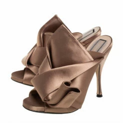 N21 Nº21 Brown Satin Raso Knot Peep Toe Mules Size 38 Women Sandals -N21shop luxury women n21 used shoes p453365 002