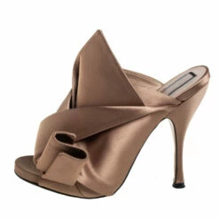 N21 Nº21 Brown Satin Raso Knot Peep Toe Mules Size 38 Women Sandals -N21shop luxury women n21 used shoes p453365 004