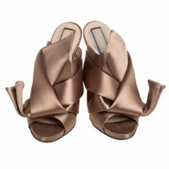 N21 Nº21 Brown Satin Raso Knot Peep Toe Mules Size 38 Women Sandals -N21shop luxury women n21 used shoes p453365 006