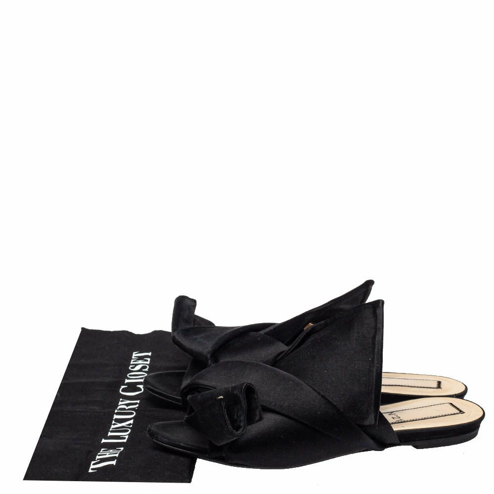 N21 Black Satin Raso Knot Peep Toe Flat Slides Size 39 Women Flats N21 Black Satin Raso Knot Peep Toe Flat Slides Size 39 Women Flats -N21shop luxury women n21 used shoes p454322 001