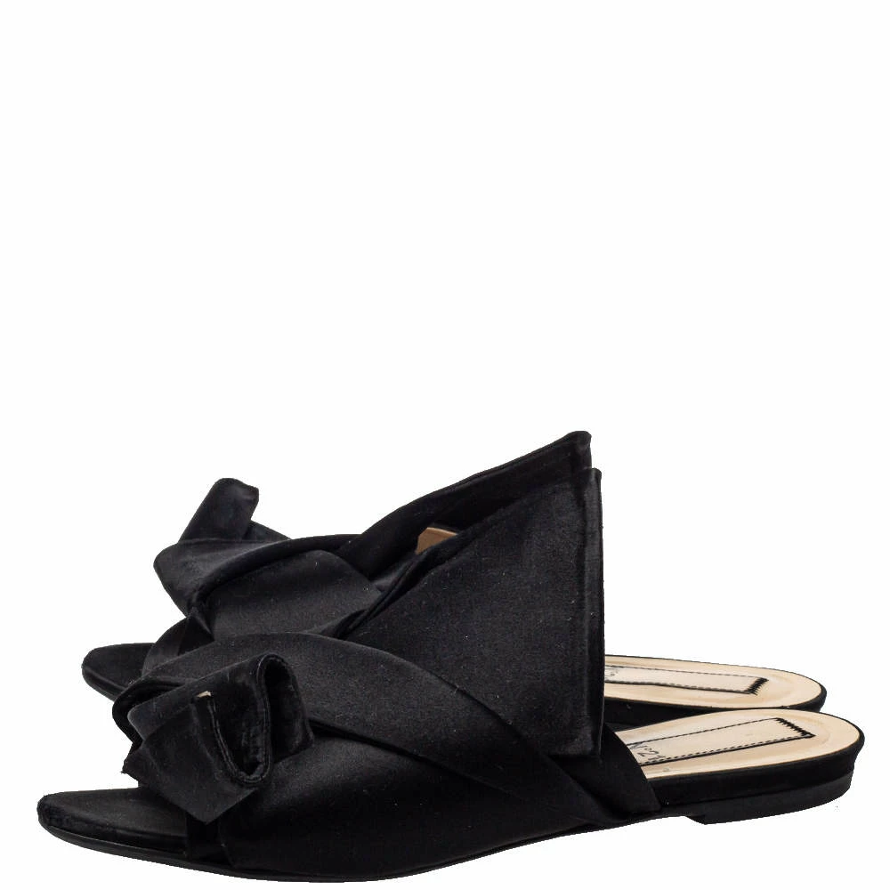 N21 Black Satin Raso Knot Peep Toe Flat Slides Size 39 Women Flats N21 Black Satin Raso Knot Peep Toe Flat Slides Size 39 Women Flats -N21shop luxury women n21 used shoes p454322 002