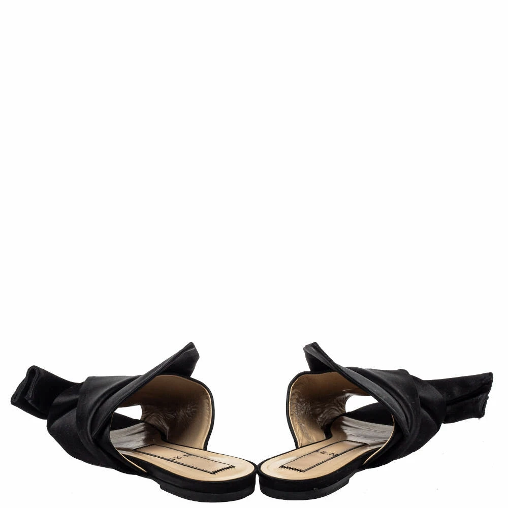 N21 Black Satin Raso Knot Peep Toe Flat Slides Size 39 Women Flats N21 Black Satin Raso Knot Peep Toe Flat Slides Size 39 Women Flats -N21shop luxury women n21 used shoes p454322 004