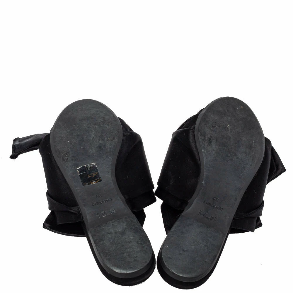 N21 Black Satin Raso Knot Peep Toe Flat Slides Size 39 Women Flats N21 Black Satin Raso Knot Peep Toe Flat Slides Size 39 Women Flats -N21shop luxury women n21 used shoes p454322 008
