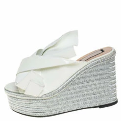 N21 White Patent Leather Knotted Espadrille Wedge Platform Sandals Size 38 Women 3 N21 White Patent Leather Knotted Espadrille Wedge Platform Sandals Size 38 Women -N21shop luxury women n21 used shoes p457017 004