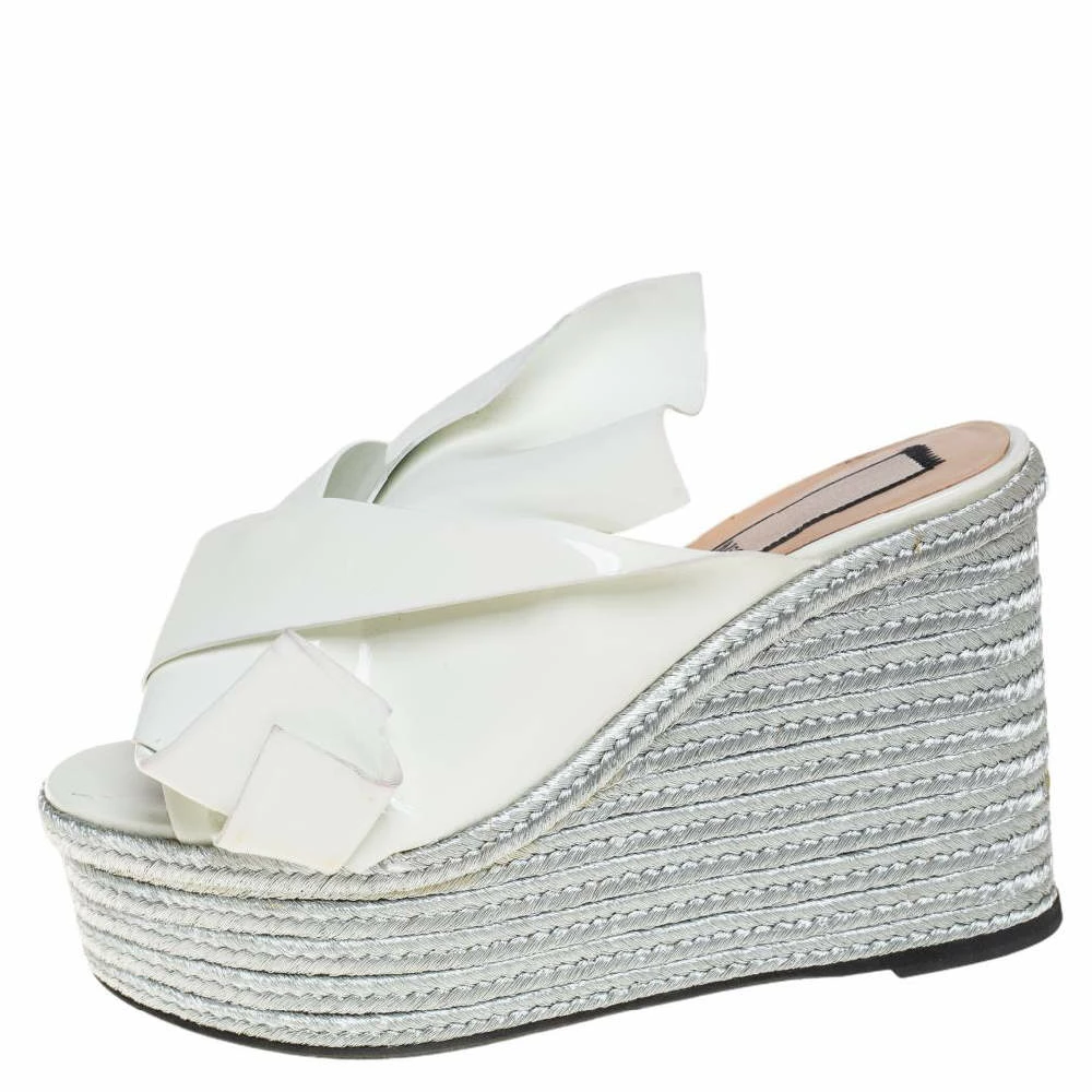 N21 White Patent Leather Knotted Espadrille Wedge Platform Sandals Size 38 Women N21 White Patent Leather Knotted Espadrille Wedge Platform Sandals Size 38 Women -N21shop luxury women n21 used shoes p457017 004