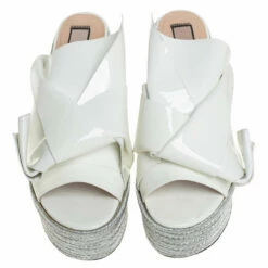 N21 White Patent Leather Knotted Espadrille Wedge Platform Sandals Size 38 Women 4 N21 White Patent Leather Knotted Espadrille Wedge Platform Sandals Size 38 Women -N21shop luxury women n21 used shoes p457017 005