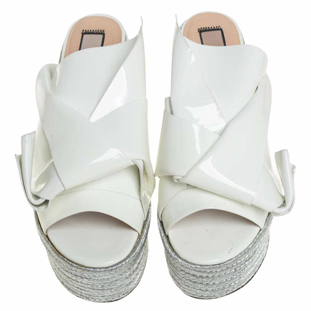 N21 White Patent Leather Knotted Espadrille Wedge Platform Sandals Size 38 Women N21 White Patent Leather Knotted Espadrille Wedge Platform Sandals Size 38 Women -N21shop luxury women n21 used shoes p457017 005