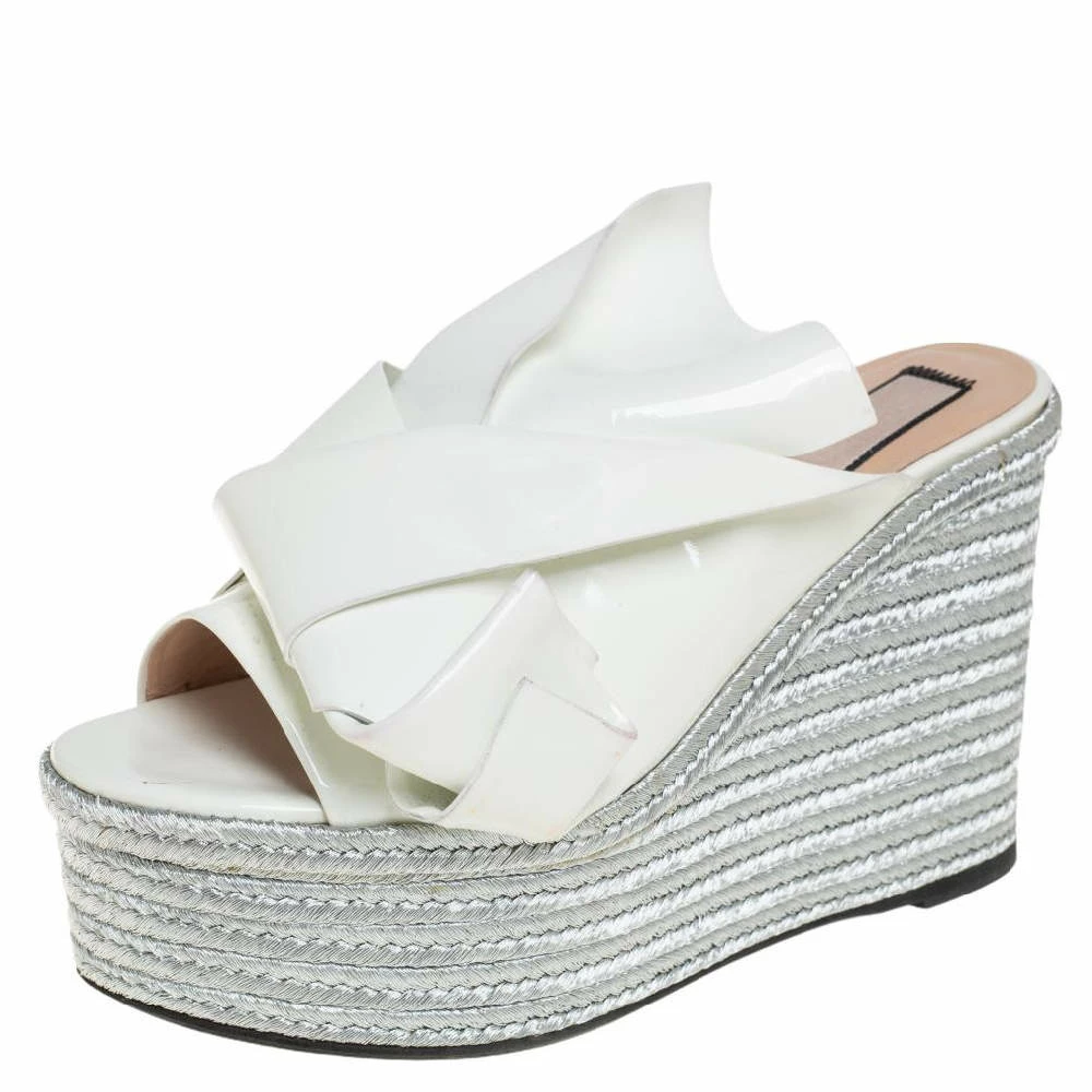 N21 White Patent Leather Knotted Espadrille Wedge Platform Sandals Size 38 Women N21 White Patent Leather Knotted Espadrille Wedge Platform Sandals Size 38 Women -N21shop luxury women n21 used shoes p457017 007