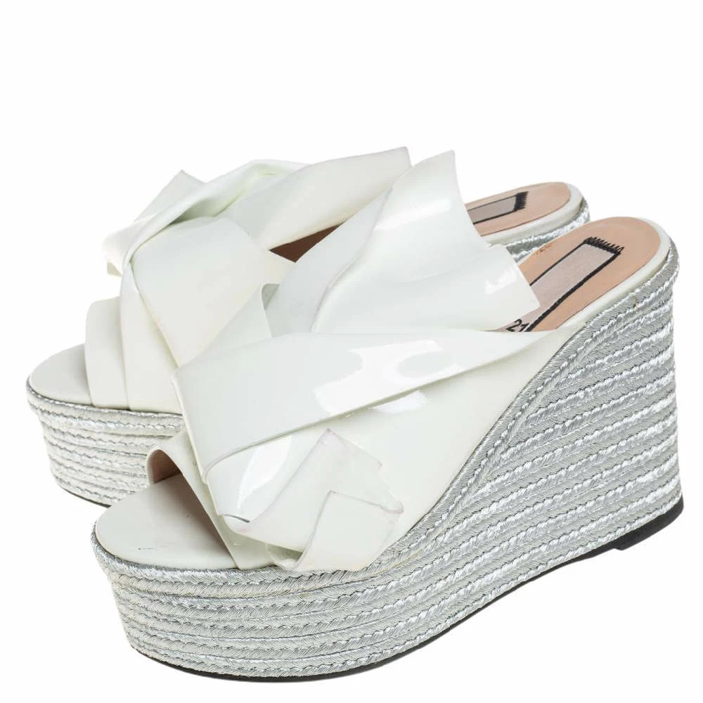 N21 White Patent Leather Knotted Espadrille Wedge Platform Sandals Size 38 Women N21 White Patent Leather Knotted Espadrille Wedge Platform Sandals Size 38 Women -N21shop luxury women n21 used shoes p457017 008