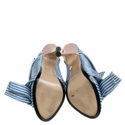 N21 Nº21 White/Blue Satin Raso Knot Peep Toe Mules Size 38 Women Sandals -N21shop luxury women n21 used shoes p458447 001