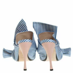 N21 Nº21 White/Blue Satin Raso Knot Peep Toe Mules Size 38 Women Sandals -N21shop luxury women n21 used shoes p458447 004