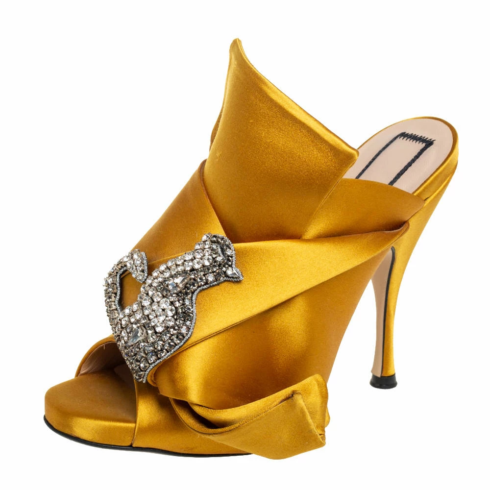 N21 Nº21 Yellow Satin Crystal Embellished Knot Mules Size 36.5 Women Sandals N21 Nº21 Yellow Satin Crystal Embellished Knot Mules Size 36.5 Women Sandals -N21shop luxury women n21 used shoes p458718 004