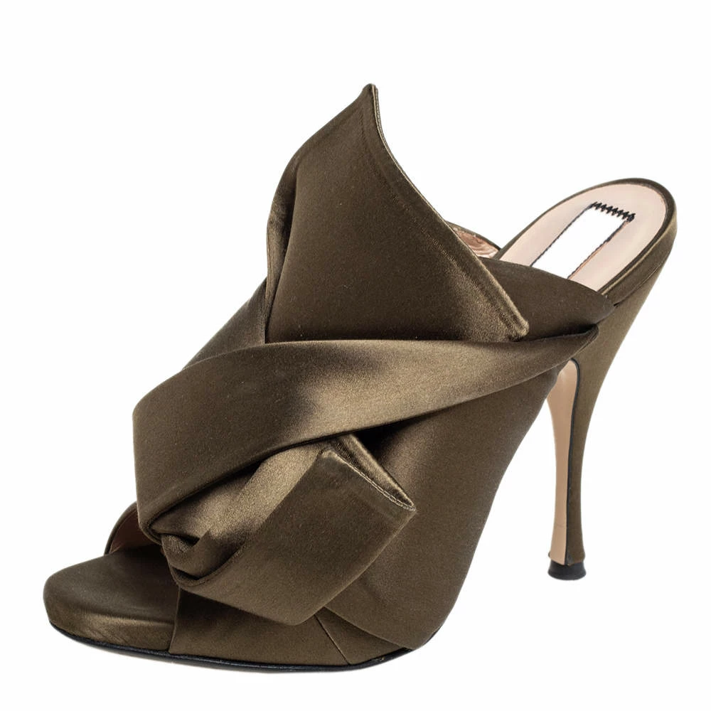N21 Nº21 Green Satin Ronny Pleated Mules Sandals Size 38 Women Pumps N21 Nº21 Green Satin Ronny Pleated Mules Sandals Size 38 Women Pumps -N21shop luxury women n21 used shoes p466062 008