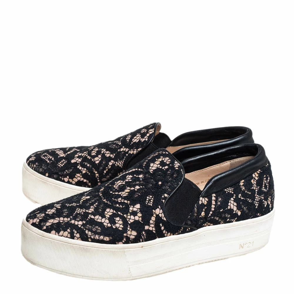 N21 Black Lace And Leather Slip On Sneakers Size 38 Women N21 Black Lace And Leather Slip On Sneakers Size 38 Women -N21shop luxury women n21 used shoes p466068 008