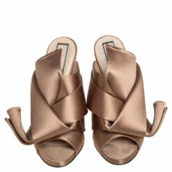 N21 Nº21 Beige Satin Raso Knot Peep Toe Mules Size 38 Women Sandals -N21shop luxury women n21 used shoes p467838 004
