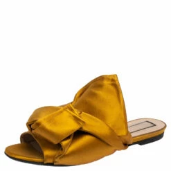N21 Nº21 Mustard Yellow Satin Knot Flat Mules Size 38 Women Flats