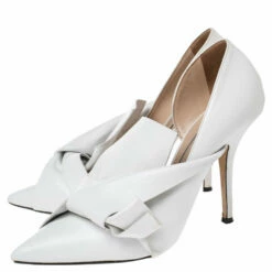 N21 White Leather Knot Pointed Toe Pumps Size 40 Women 5 N21 White Leather Knot Pointed Toe Pumps Size 40 Women -N21shop luxury women n21 used shoes p487130 004