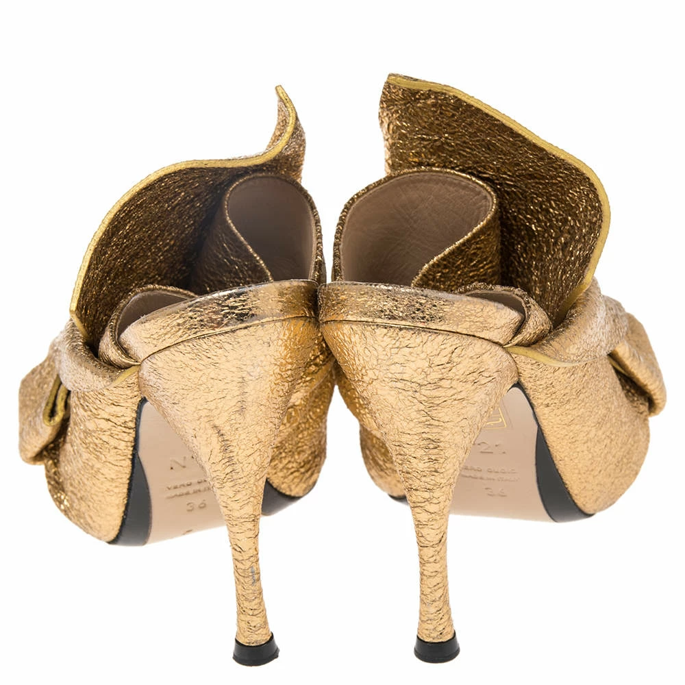 N21 Glitter Knot Gold Crackled Leather Mule Sandals Size 36 Women N21 Glitter Knot Gold Crackled Leather Mule Sandals Size 36 Women -N21shop luxury women n21 used shoes p495095 003