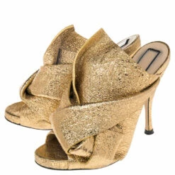 N21 Glitter Knot Gold Crackled Leather Mule Sandals Size 36 Women 5 N21 Glitter Knot Gold Crackled Leather Mule Sandals Size 36 Women -N21shop luxury women n21 used shoes p495095 007