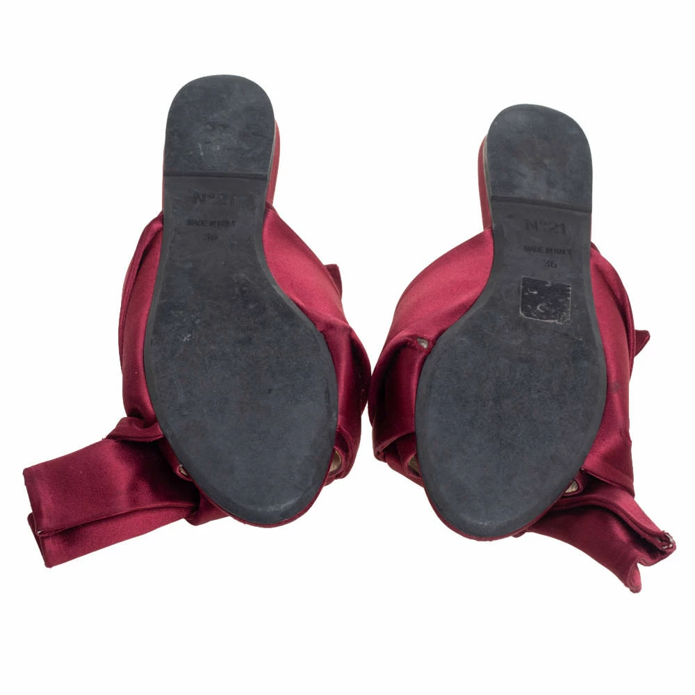 N21 Burgundy Satin Knotted Flats Size 36 Women N21 Burgundy Satin Knotted Flats Size 36 Women -N21shop luxury women n21 used shoes p504786 008