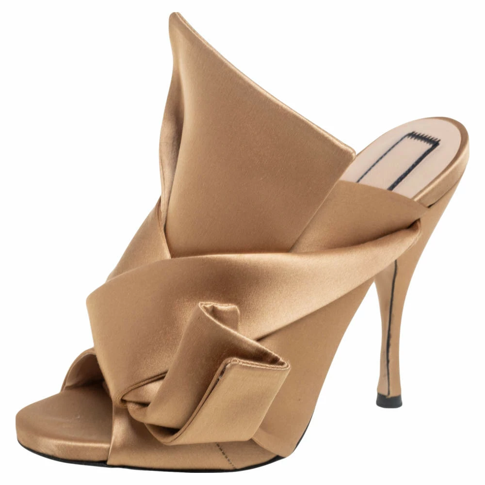 N21 Gold Satin Raso Knot Peep Toe Mules Size 37 Women Sandals N21 Gold Satin Raso Knot Peep Toe Mules Size 37 Women Sandals -N21shop luxury women n21 used shoes p505911 007