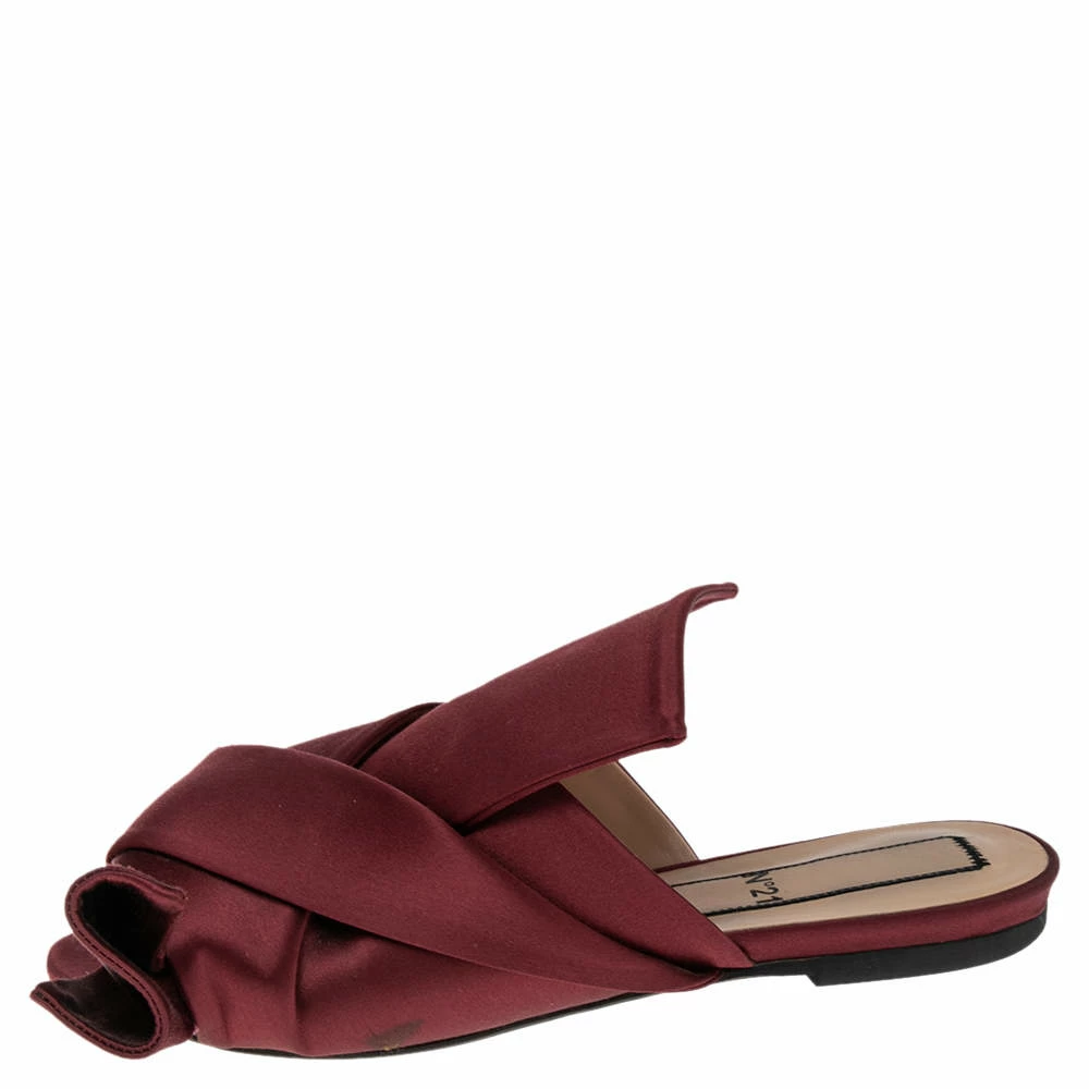 N21 Burgundy Satin Raso Knot Peep Toe Mules Size 37 Women Sandals N21 Burgundy Satin Raso Knot Peep Toe Mules Size 37 Women Sandals -N21shop luxury women n21 used shoes p505982 001