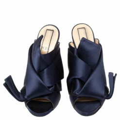 N21 Navy Blue Satin Raso Knot Peep Toe Slide Mules Size 41 Women Sandals -N21shop luxury women n21 used shoes p506278 003