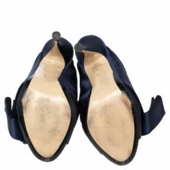 N21 Navy Blue Satin Raso Knot Peep Toe Slide Mules Size 41 Women Sandals -N21shop luxury women n21 used shoes p506278 005