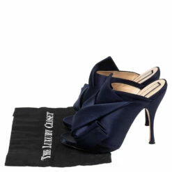 N21 Navy Blue Satin Raso Knot Peep Toe Slide Mules Size 41 Women Sandals -N21shop luxury women n21 used shoes p506278 006