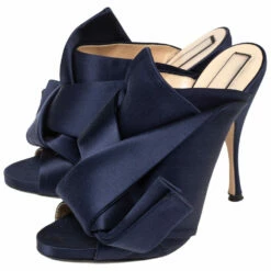 N21 Navy Blue Satin Raso Knot Peep Toe Slide Mules Size 41 Women Sandals -N21shop luxury women n21 used shoes p506278 007