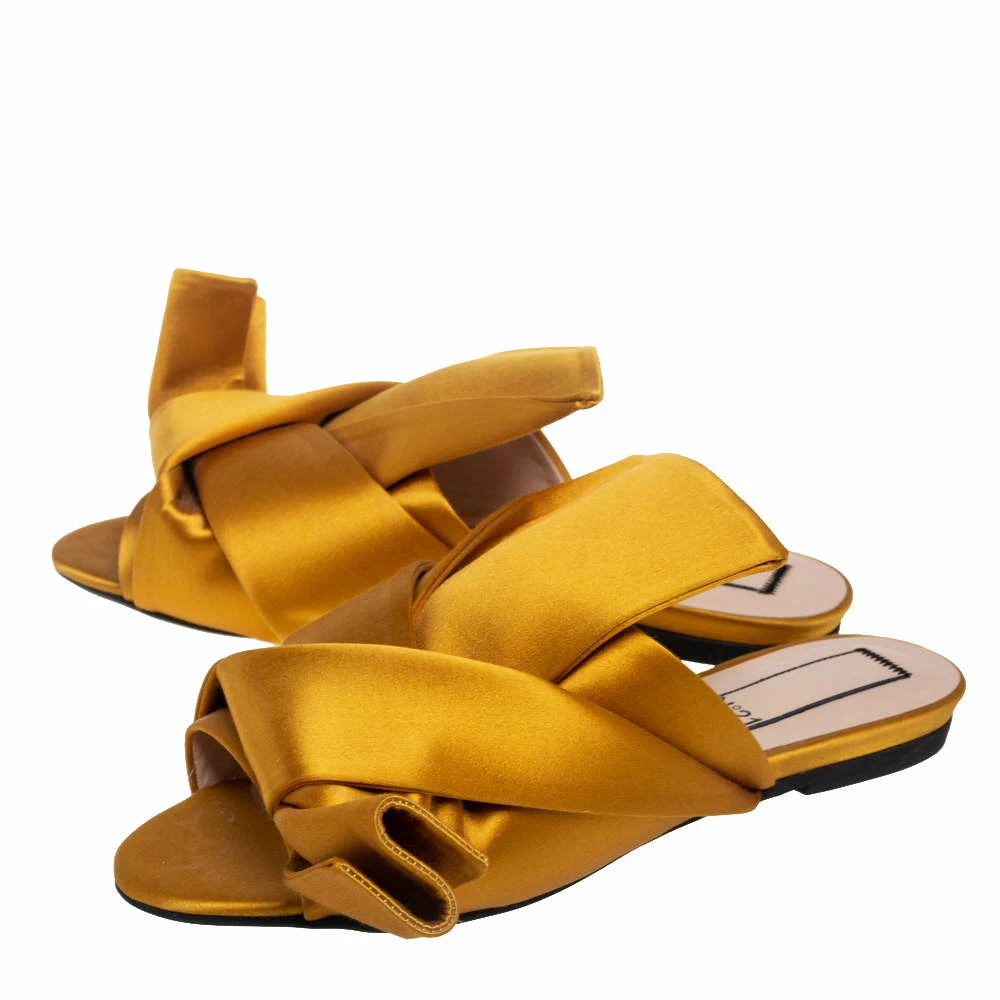 N21 Nº21 Mustard Yellow Satin Knot Mule Flats Size 36 Women N21 Nº21 Mustard Yellow Satin Knot Mule Flats Size 36 Women -N21shop luxury women n21 used shoes p508650 003